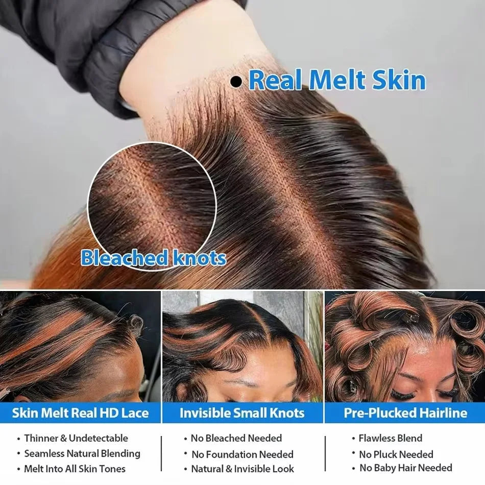 Body Wave Curly Highlight Human Hair HD Lace Front Wig