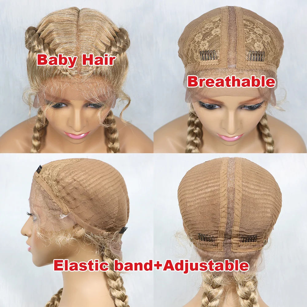 36 Inches Long Lace Front Synthetic Braided Wigs With Baby Hair - Various Colors Available