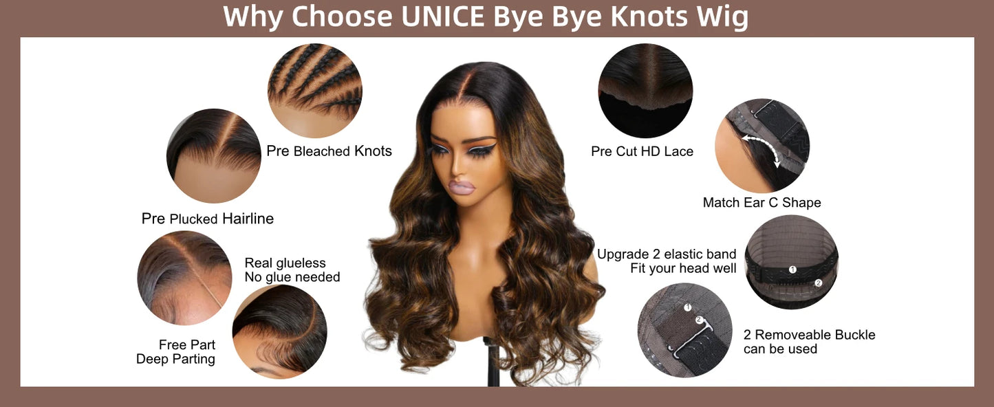 Balayage Body Wave - Bye Bye Knots Pre Cut Pre Bleached Lace Glueless Human Hair Wig