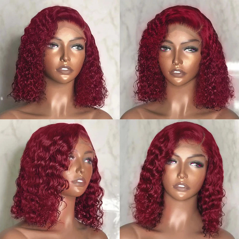 99J Burgundy Short Deep Water Wave Bob 13x4 Lace Front Human Hair Wig