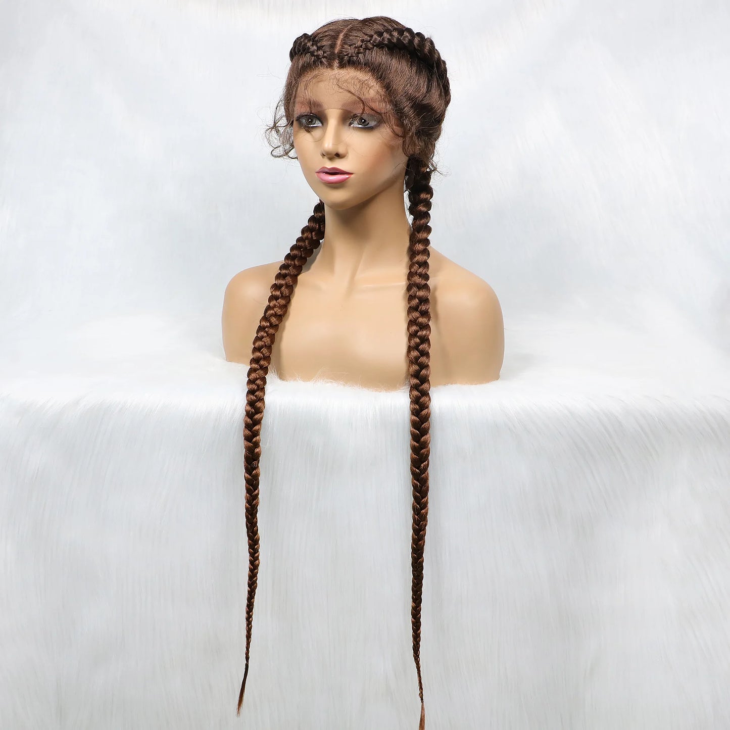 36 Inches Long Lace Front Synthetic Braided Wigs With Baby Hair - Various Colors Available