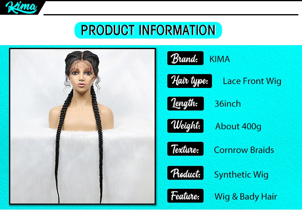 36 Inches Long Lace Front Synthetic Braided Wigs With Baby Hair - Various Colors Available