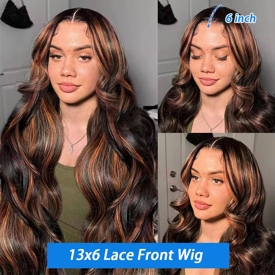 Body Wave Curly Highlight Human Hair HD Lace Front Wig