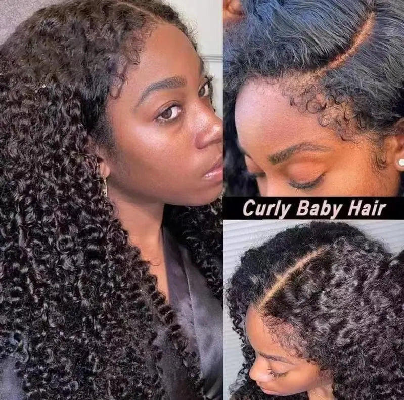 Kinky Deep Wave Curly HD Frontal 4C Edges Human Hair Wig