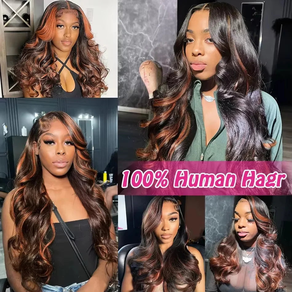 Body Wave Curly Highlight Human Hair HD Lace Front Wig