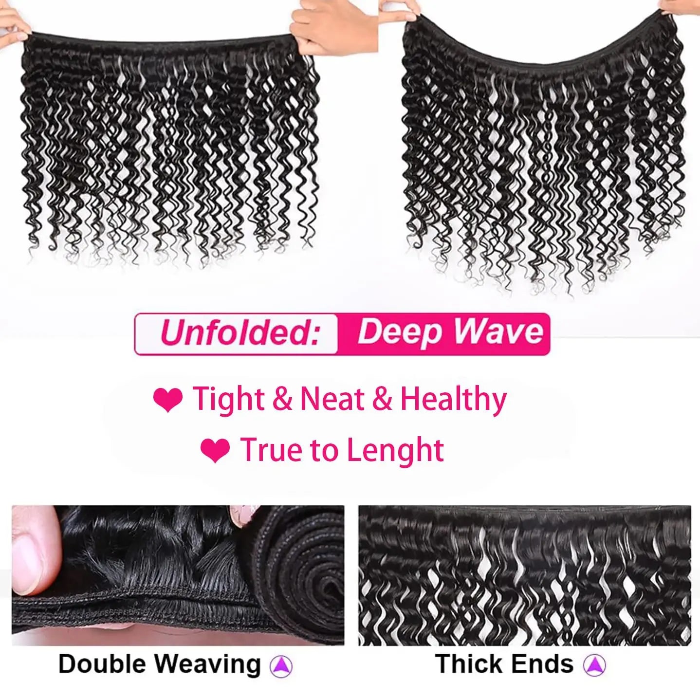 Deep Wave Brazilian Virgin Human Hair 3 Bundles With 4x4 Lace Closure