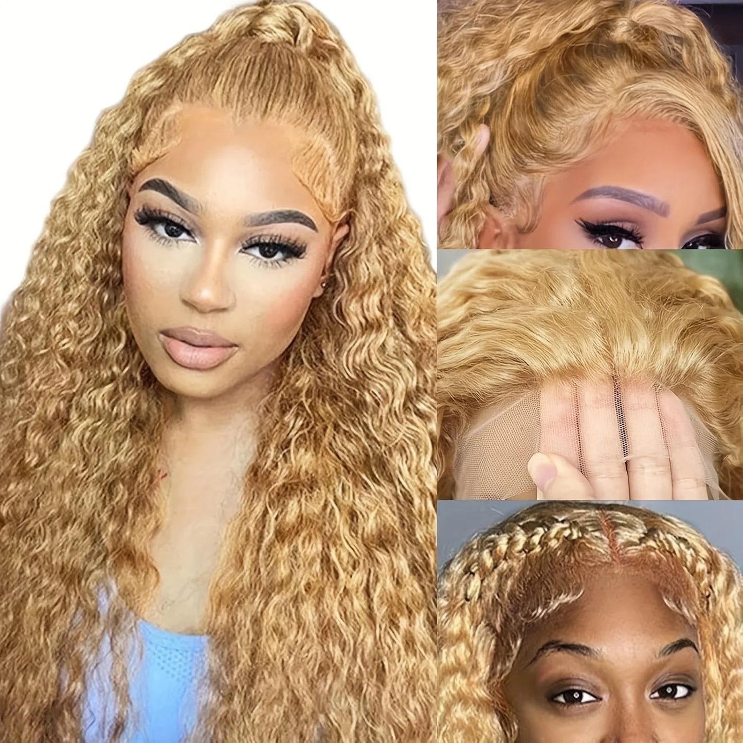 Curly Wave Honey Blonde Human Hair Lace Frontal Wig