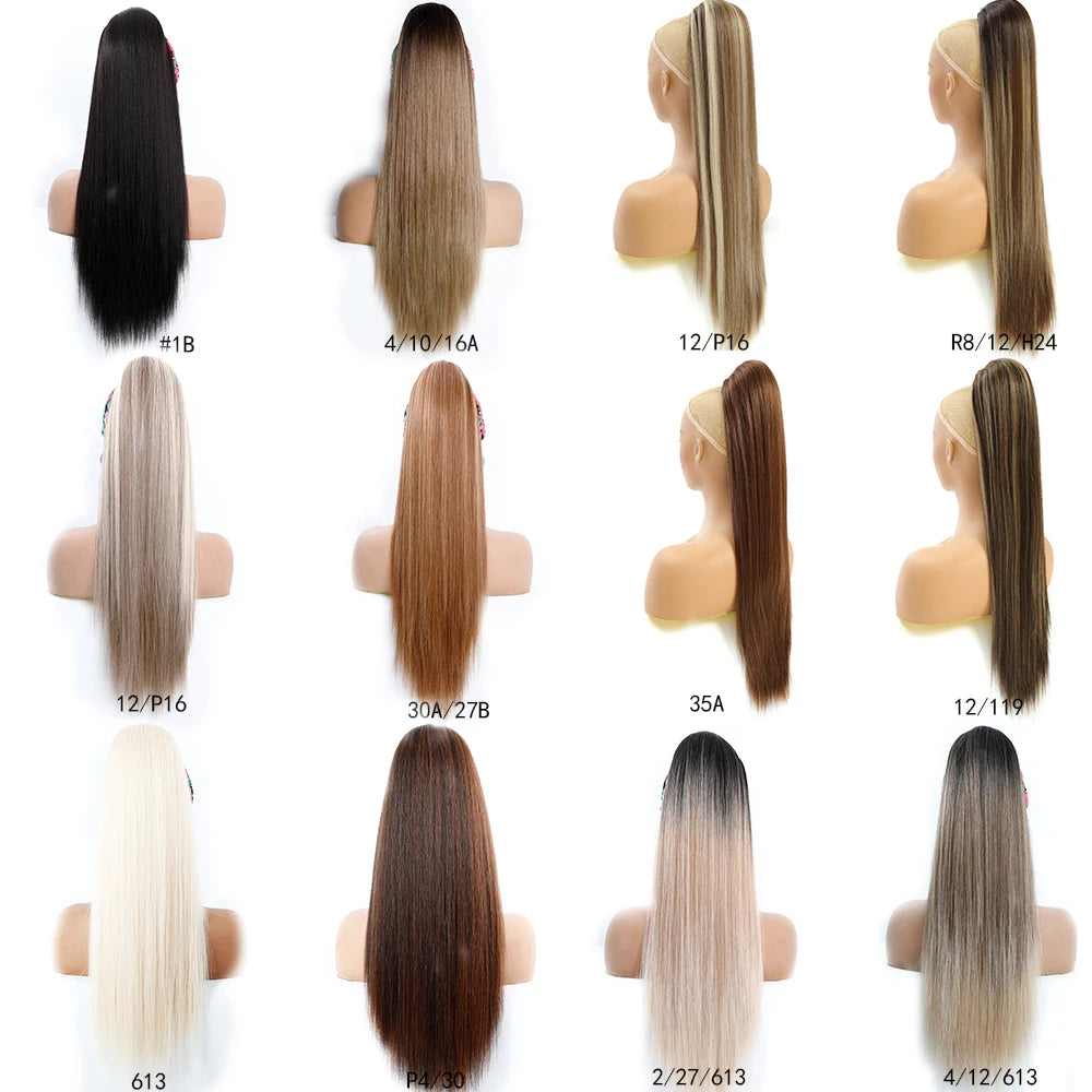 Blonde Long Silky Straight Ponytail Synthetic Hair; DrawString Clip-In Piece