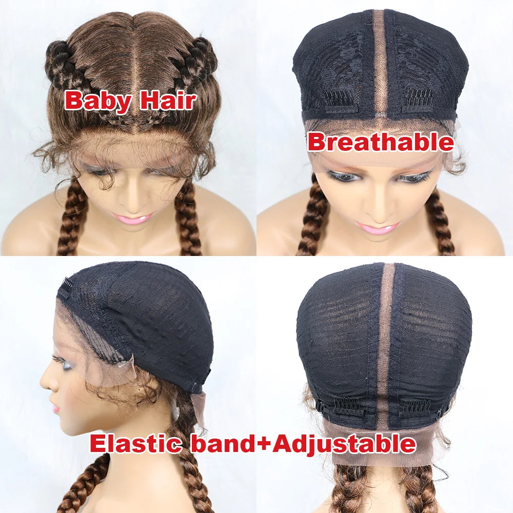 36 Inches Long Lace Front Synthetic Braided Wigs With Baby Hair - Various Colors Available