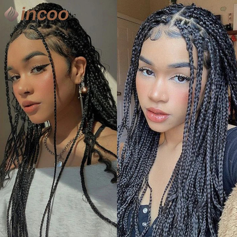 36" Full Lace Front Synthetic Box Braided Knotless Wigs - Various Colors Available