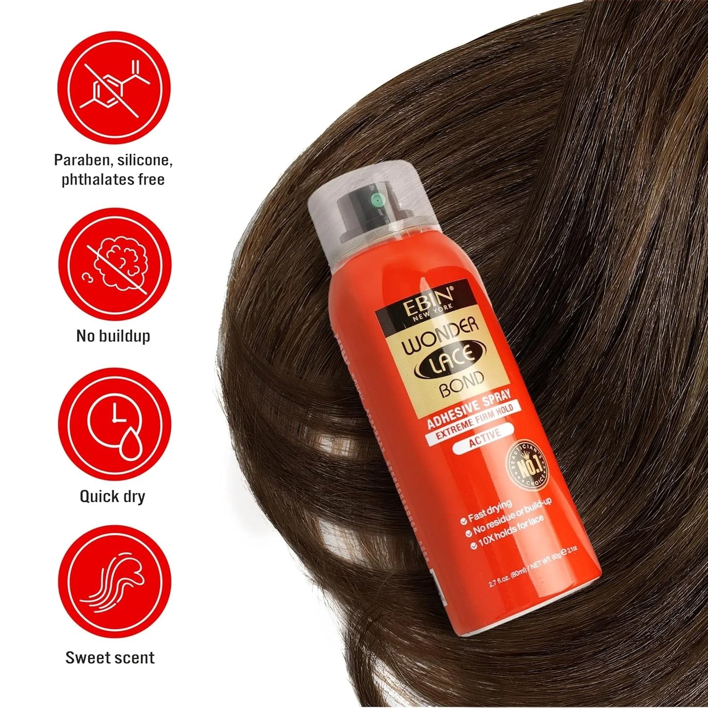 Ebin New York Wonder Lace Bond Adhesive Melting Spray Extreme Firm Hold Active Use - Ultra Strong Hold, Sweat & Water-Resistant