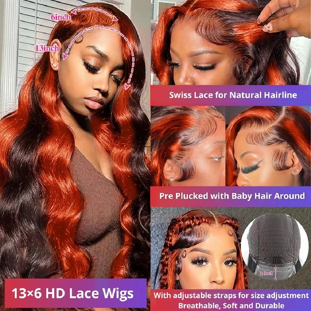 Body Wave Ombre Highlight HD Lace Front Human Hair Wigs
