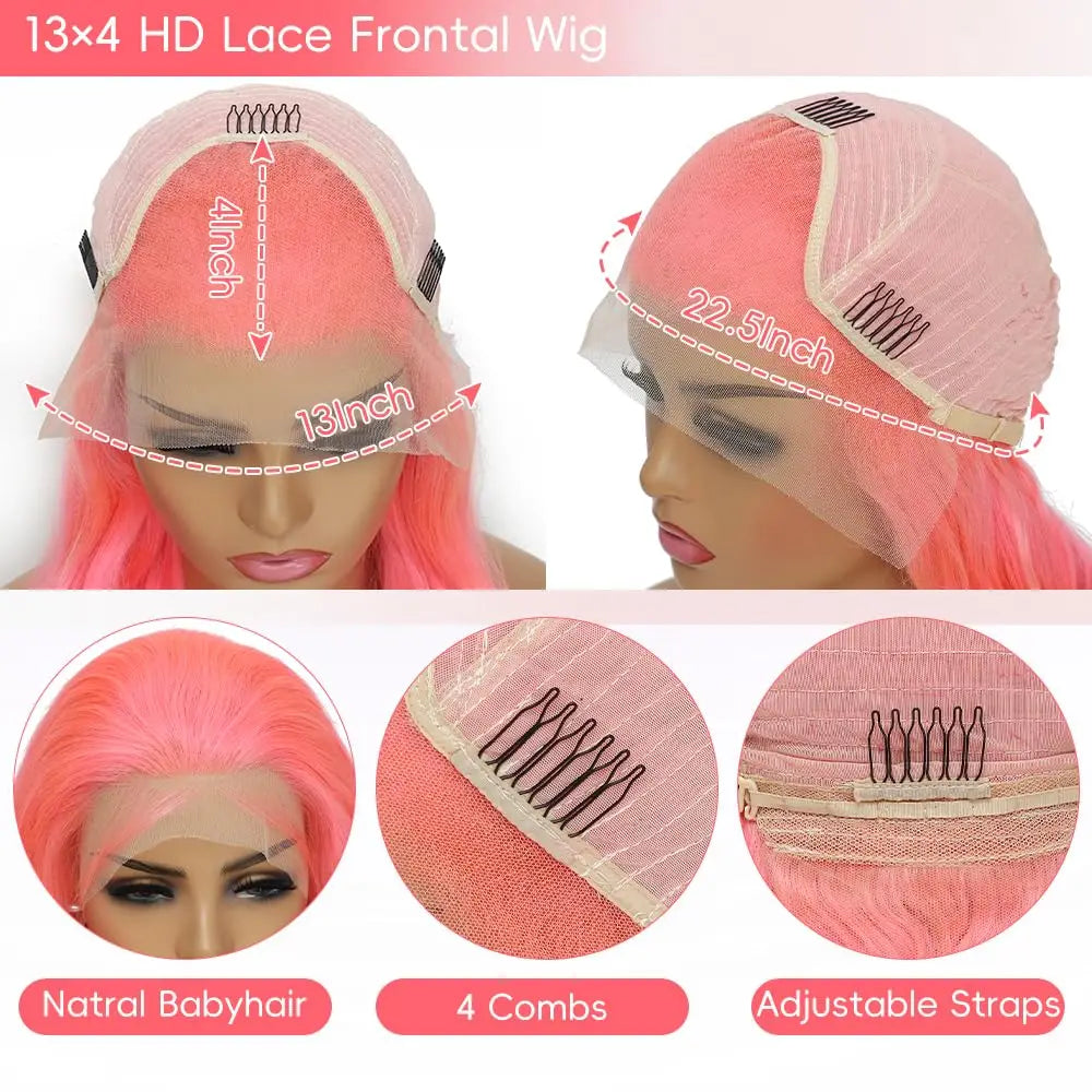 Pink 13x6 Body Wave Pre Plucked HD Lace Frontal Wig