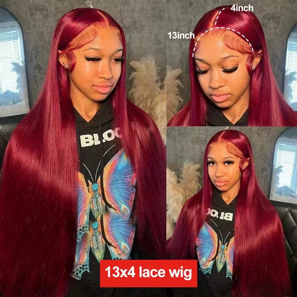 Bone Straight Burgundy - HD Transparent Full Lace Frontal Human Hair Glueless Wig