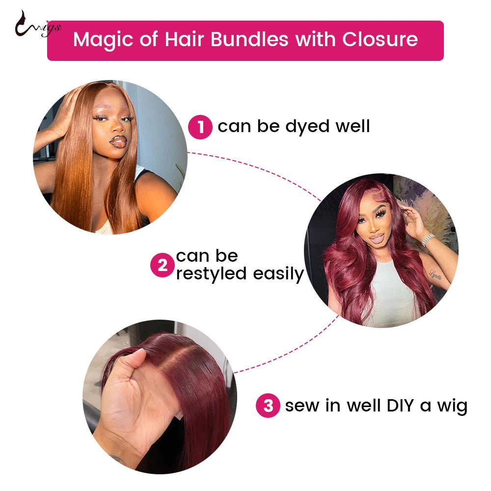 99j Burgundy 4X4 Straight or 5X5 Body Wave Transparent Pre Plucked Lace Closures With Baby Hair/ 13x4 Lace Frontal Also Sold Separately