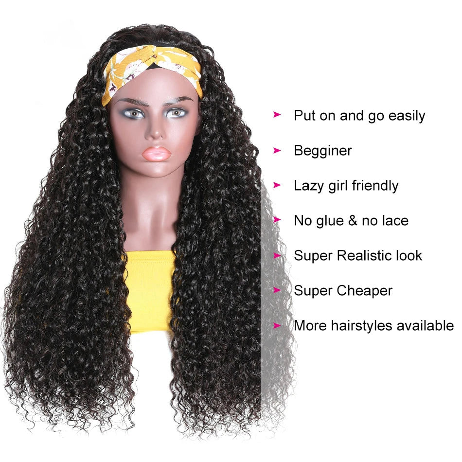 Curly Human Hair Headband & V Part Wig Human Hair