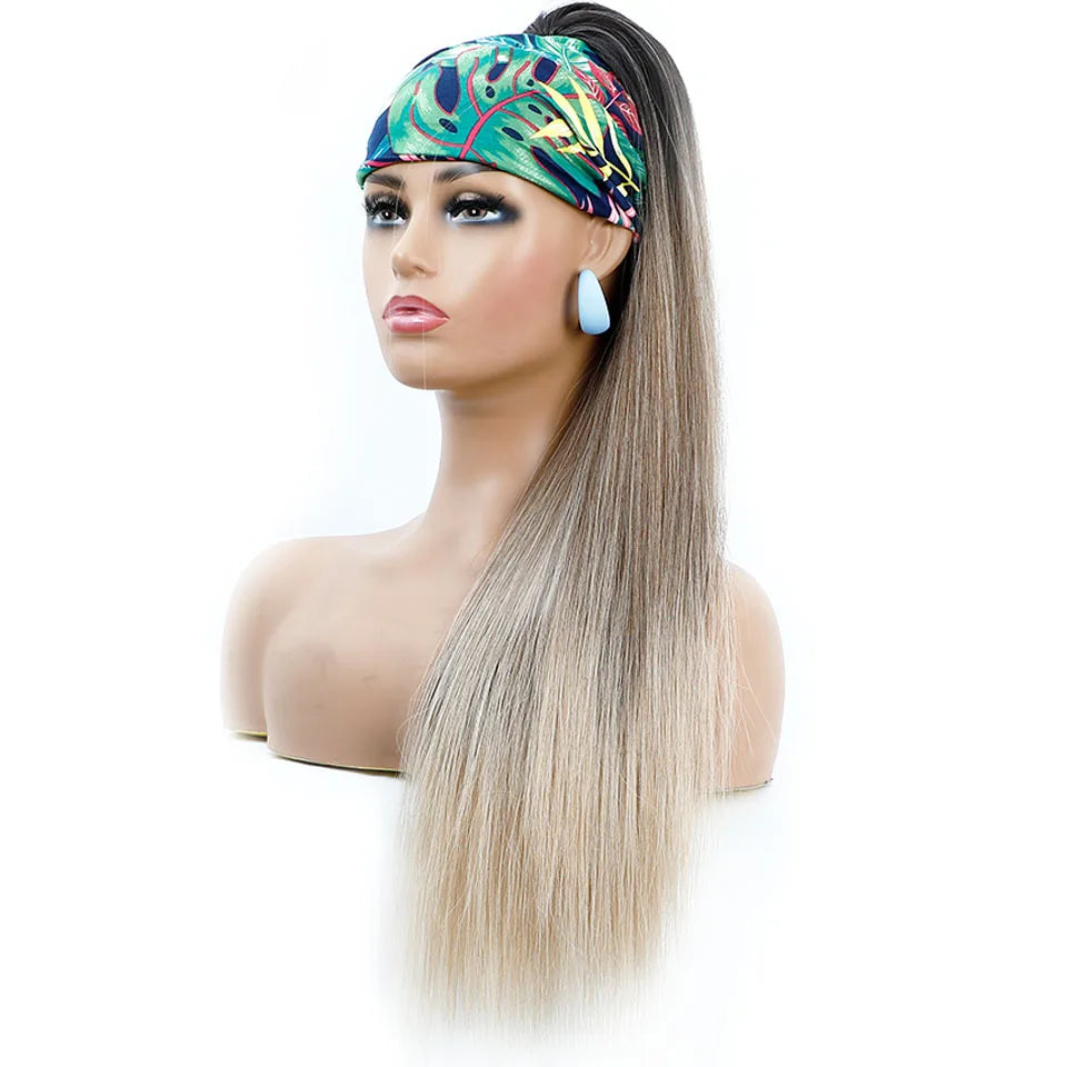 Blonde Long Silky Straight Ponytail Synthetic Hair; DrawString Clip-In Piece