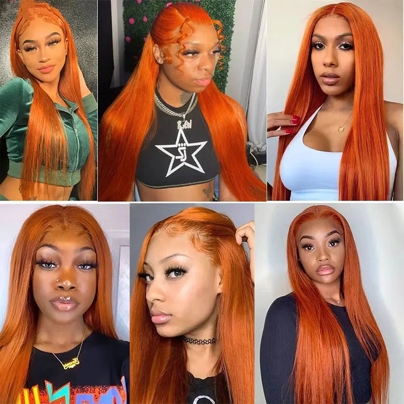 Straight Orange Ginger Pre Plucked Lace Front Human Hair Wigs