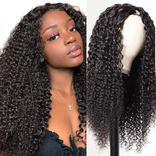 U & V Part Kinky Curly Human Hair Wigs