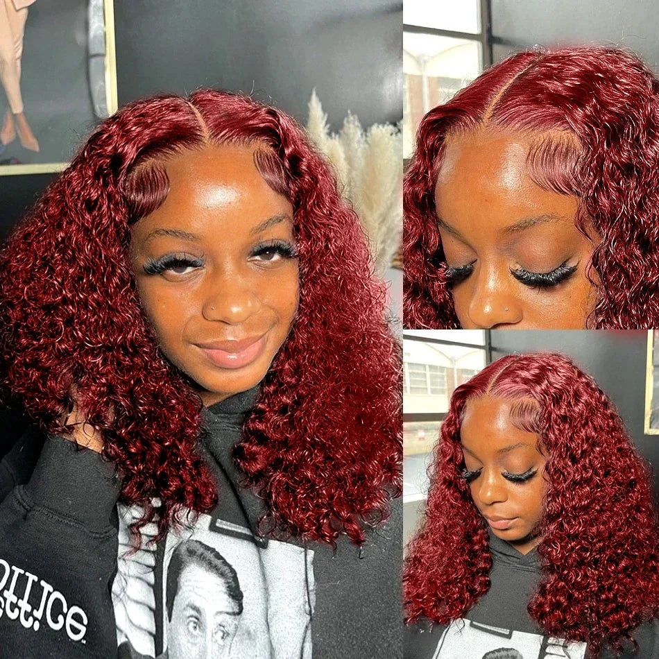 99J Burgundy Short Deep Water Wave Bob 13x4 Lace Front Human Hair Wig