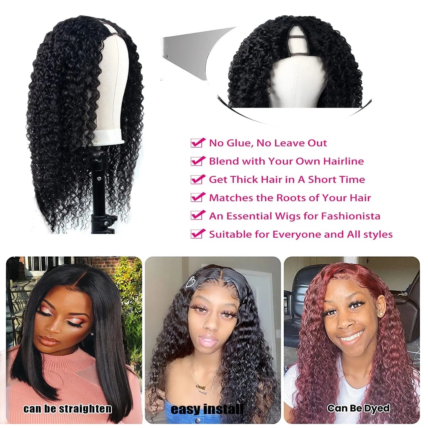 Kinky Curly - V Part Human Hair Wig - No Leave Out Option Easy Blend Thin Part