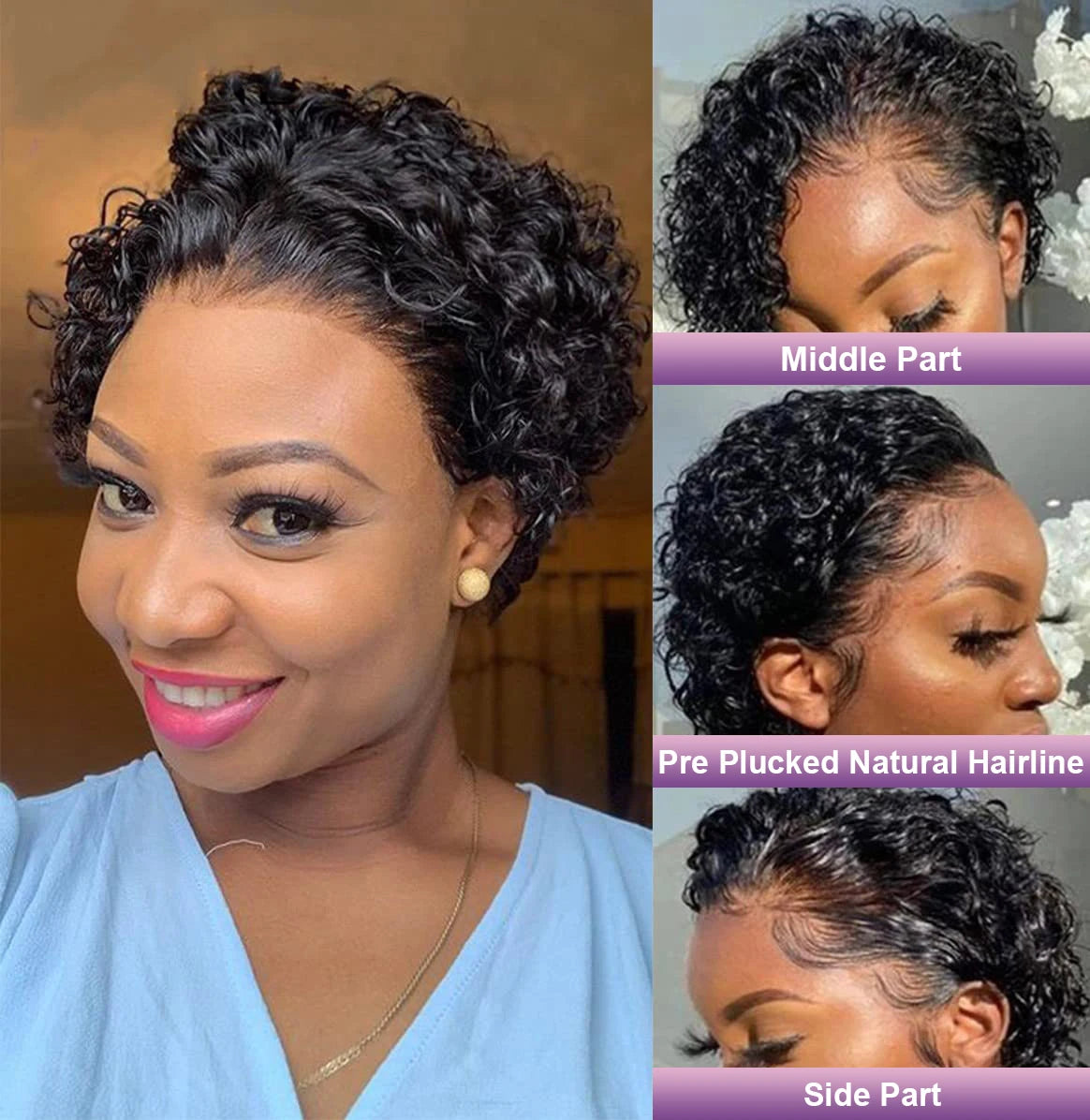 Pixie Cut Short Curly - Pre Plucked Transparent Lace Human Hair Wig