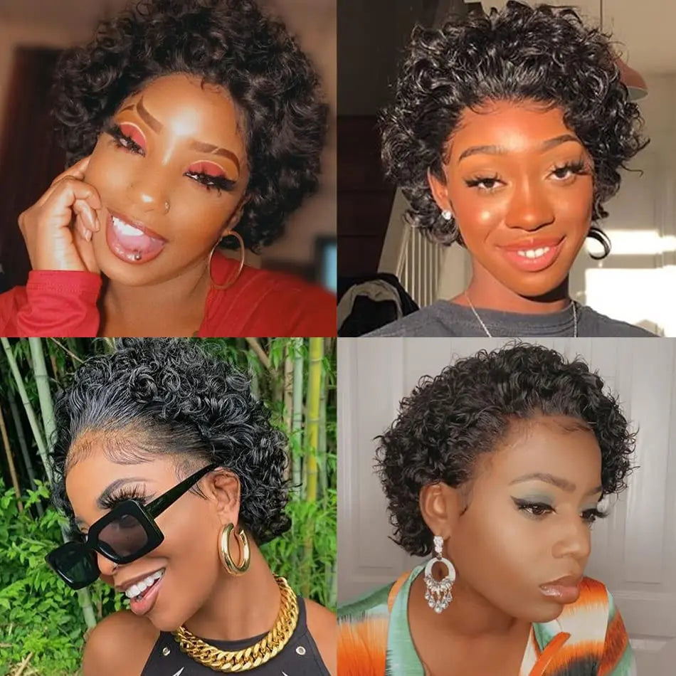 Pixie Cut Short Curly - Pre Plucked Transparent Lace Human Hair Wig