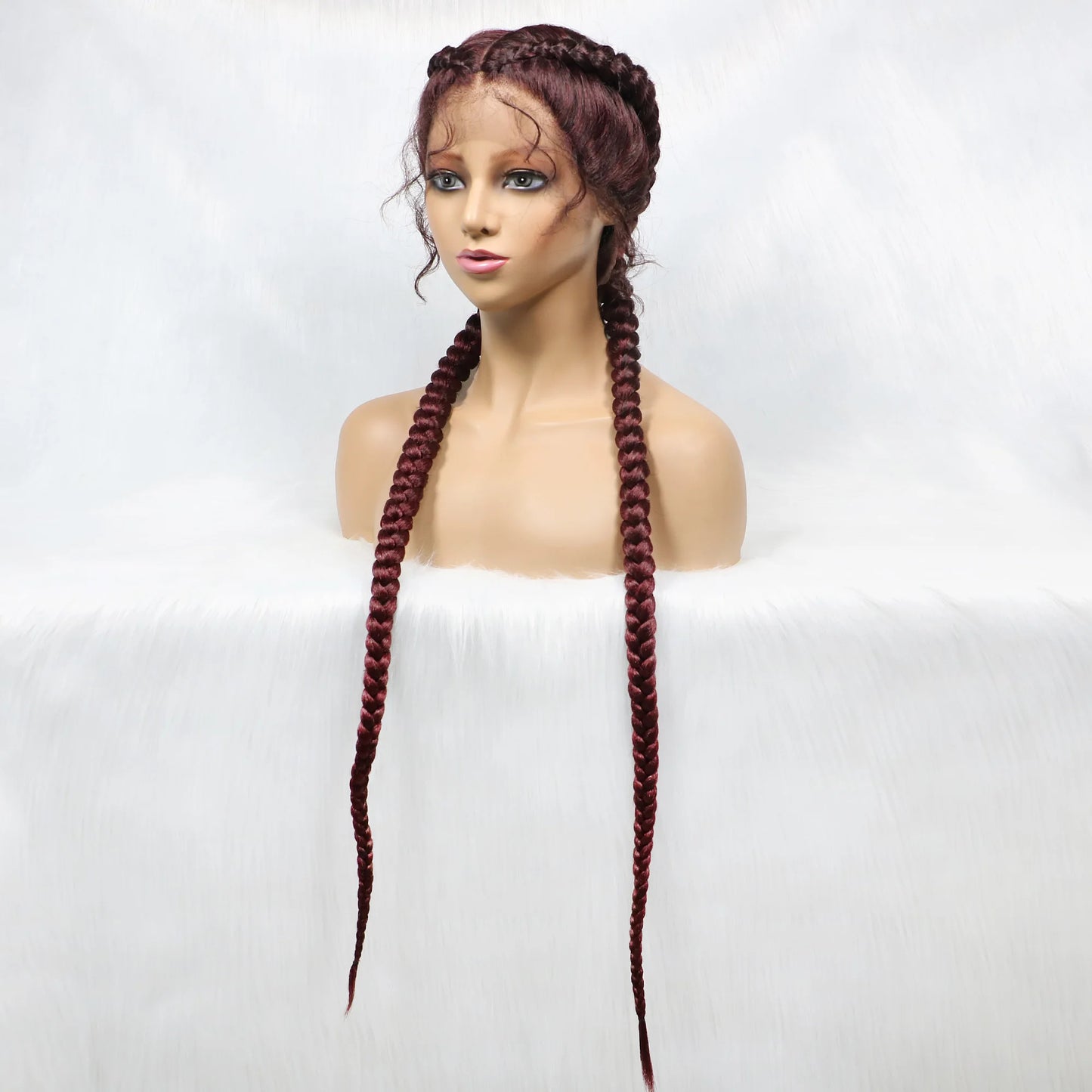 36 Inches Long Lace Front Synthetic Braided Wigs With Baby Hair - Various Colors Available