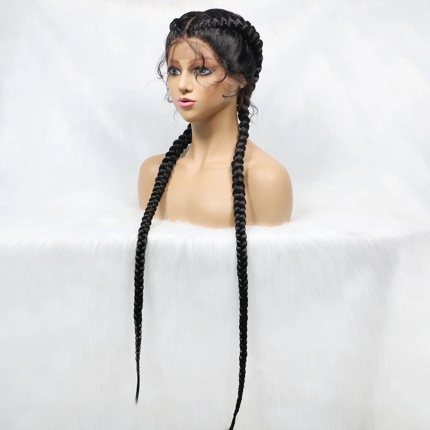 36 Inches Long Lace Front Synthetic Braided Wigs With Baby Hair - Various Colors Available