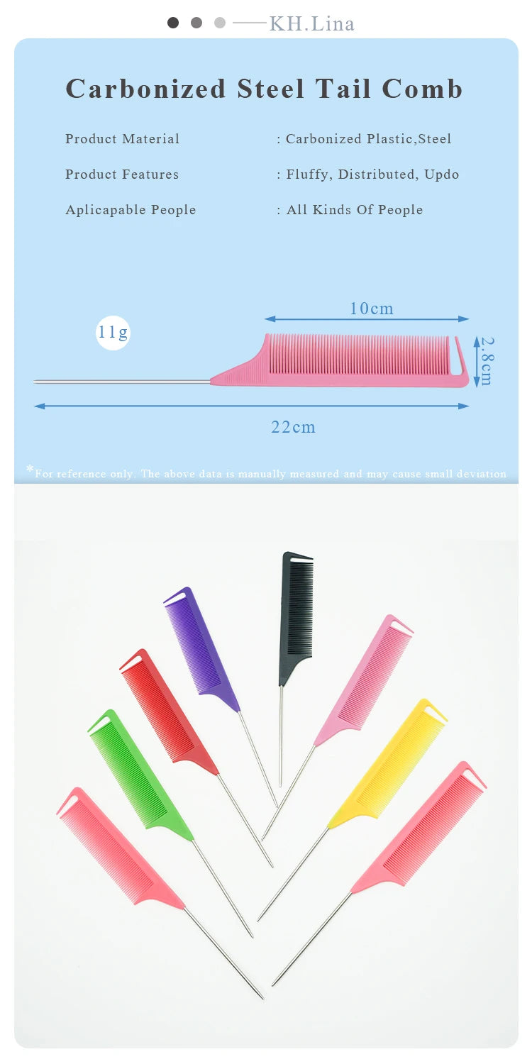 Pro Pointed Tail Hair Styling Anti-static Comb Hair Brush Steel Needle Pin Rat Tail Combs Sets