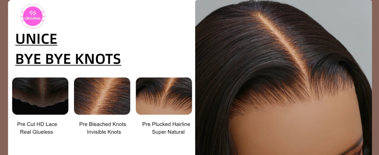 Yaki Straight Bob - Pre Bleached, Pre Cut  7x5 13x4 Lace Front Human Hair Glueless Wig