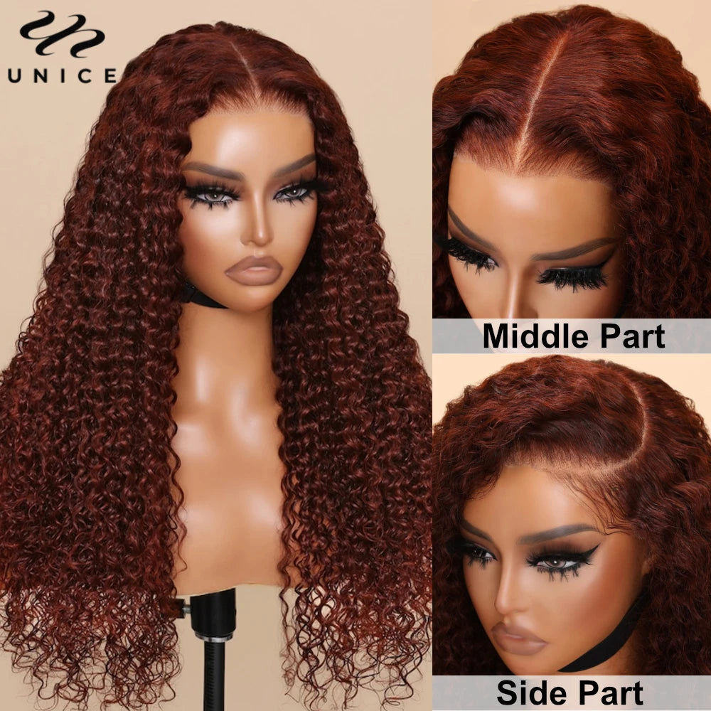 Bye-Bye Knots Reddish Brown Curly Human Hair - Glueless Pre Cut Pre Bleached Lace Front Wig