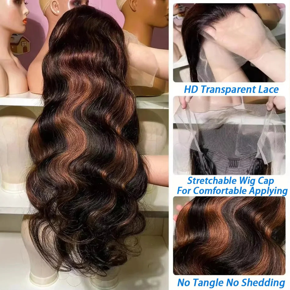 Body Wave Curly Highlight Human Hair HD Lace Front Wig