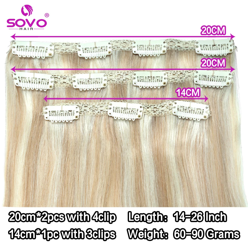 3 Pieces Bone Straight Human Hair Clip Ins
