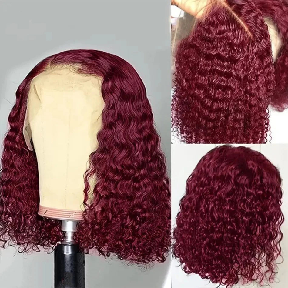 99J Burgundy Short Deep Water Wave Bob 13x4 Lace Front Human Hair Wig