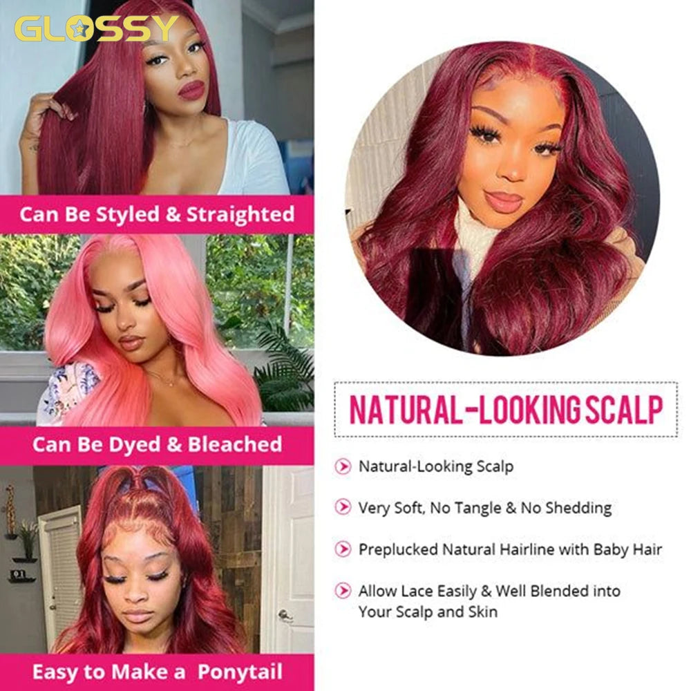 Body Wave Burgundy - Glueless HD Frontal Human Hair Wig