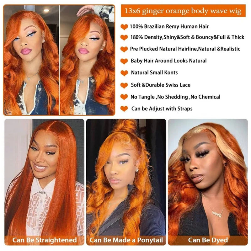 Ginger Orange Body Wave - Pre Plucked HD Transparent Lace Frontal Human Hair Wig