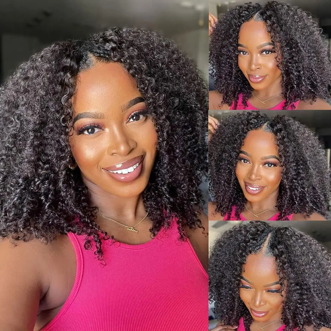 Kinky Curly - V Part Human Hair Wig - No Leave Out Option Easy Blend Thin Part