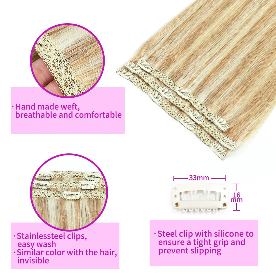 3 Pieces Bone Straight Human Hair Clip Ins