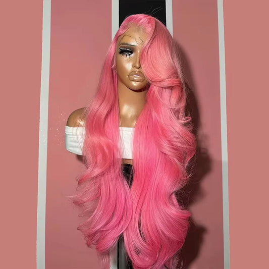 Pink Body Wave - Transparent Pre Plucked HD Lace Frontal Human Hair Wig