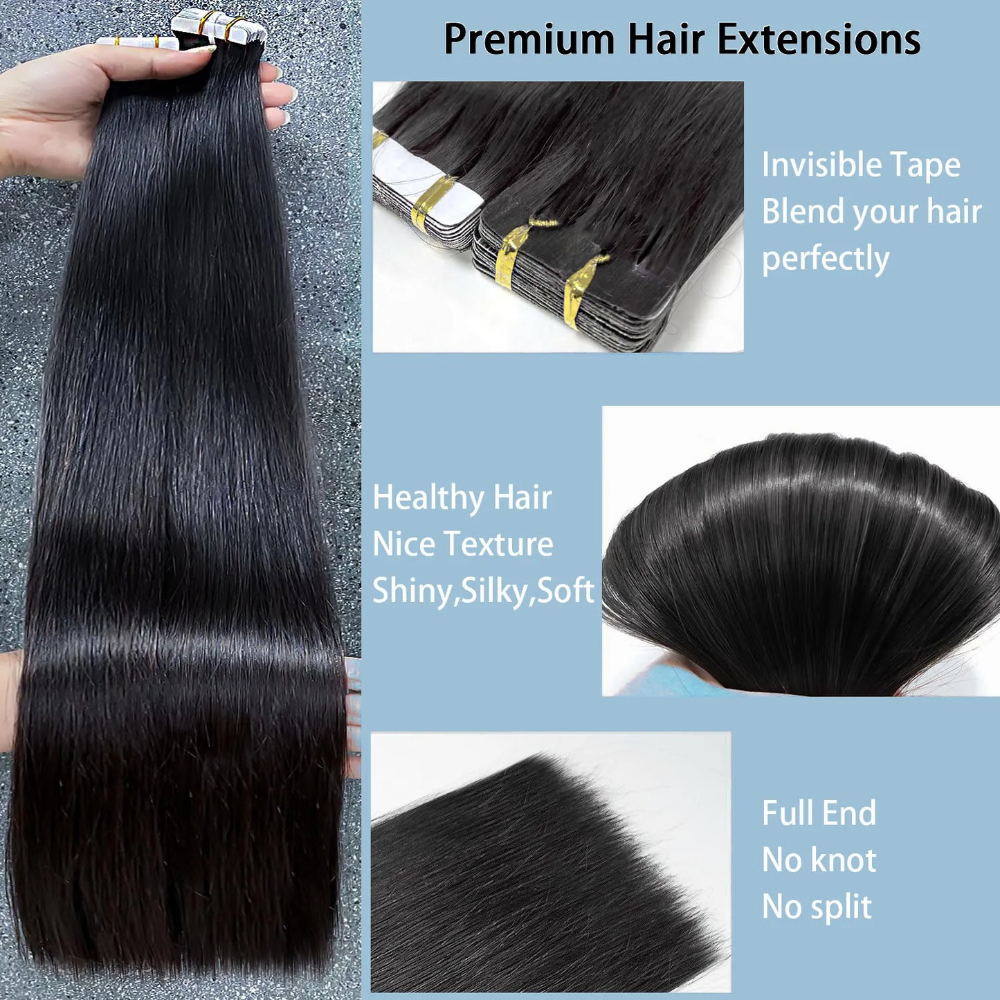 Straight Skin Weft Adhesive Invisible 100% Real Human Hair Tape-Ins