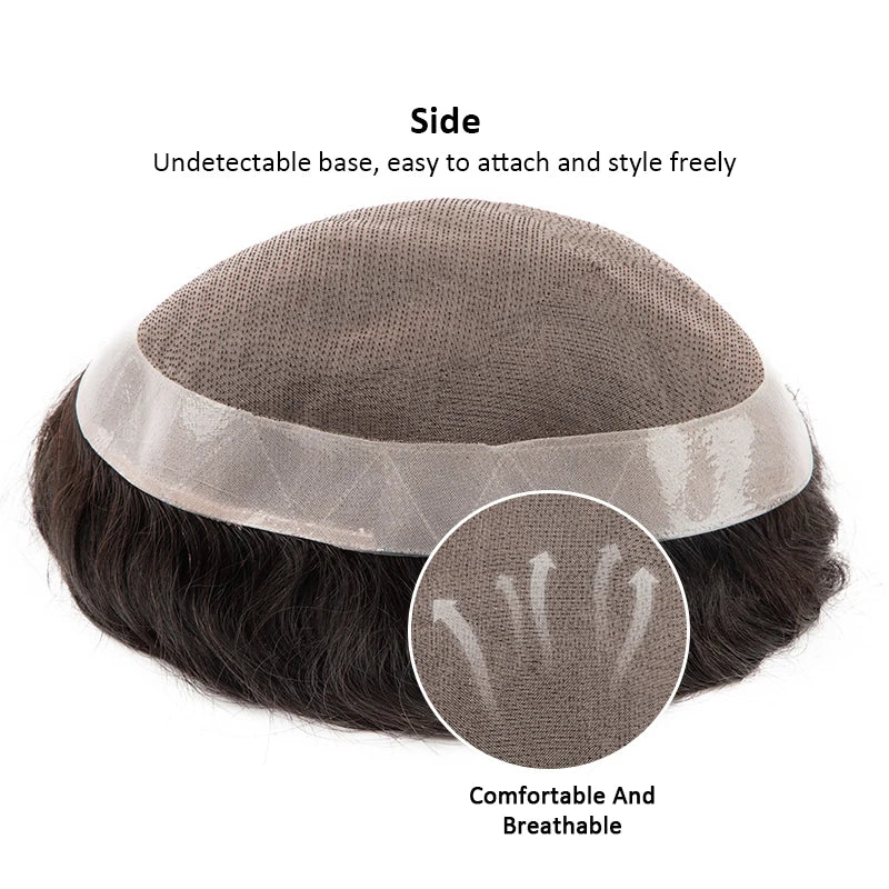 Straight or Wave Mono PU Men's 6inch Natural Human Hair Prosthesis Toupee/Hair Systems - Various Options Available