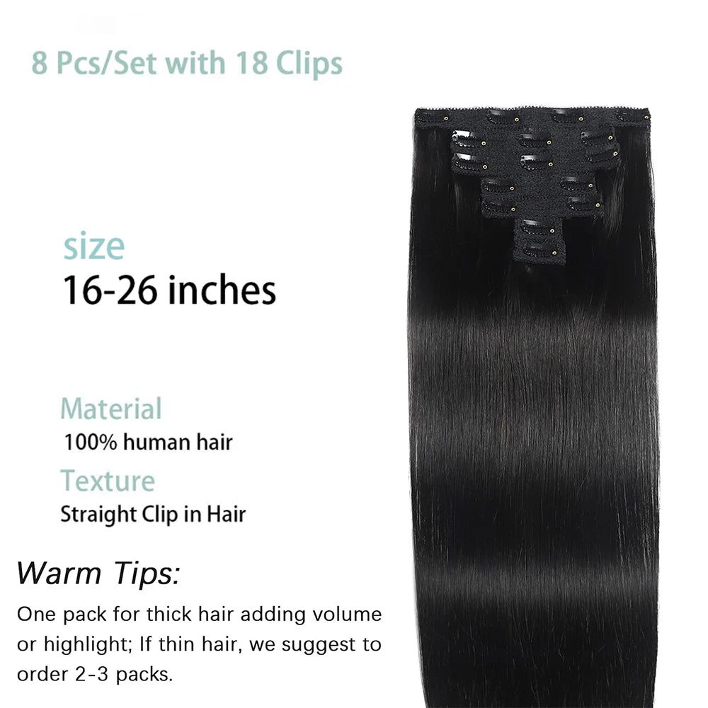 Straight Brazilian 100% Unprocessed Virgin Human Hair Clip-Ins