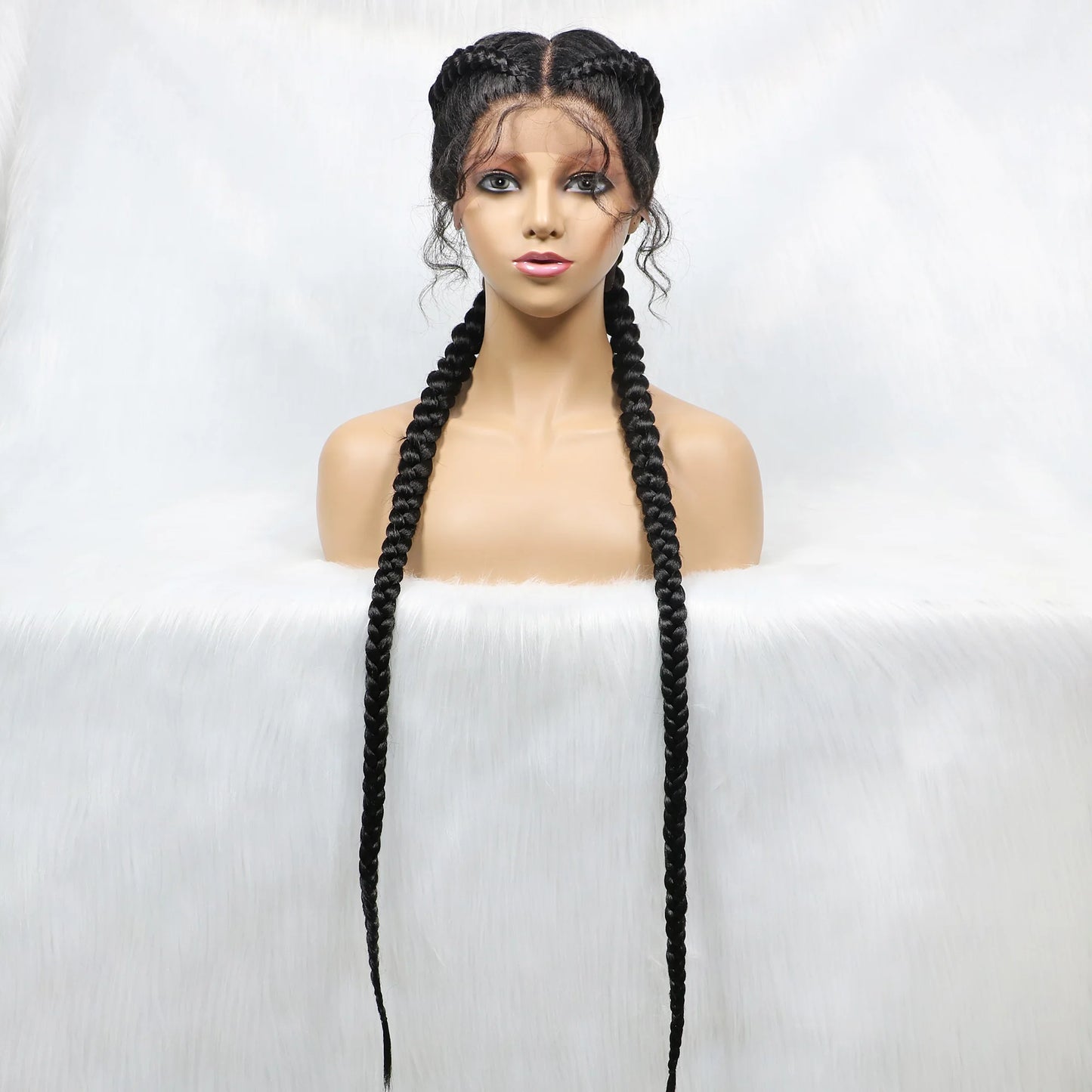 36 Inches Long Lace Front Synthetic Braided Wigs With Baby Hair - Various Colors Available