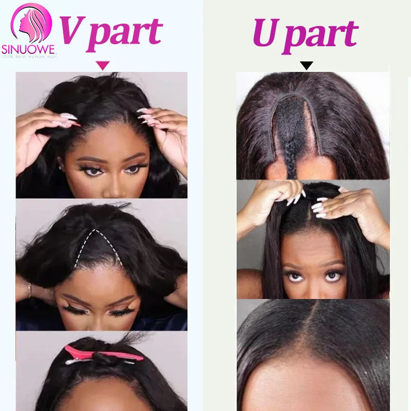 Short Bob Yaki Straight U & V Part Human Hair Wig