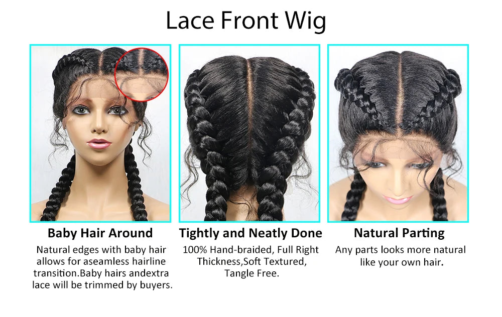 36 Inches Long Lace Front Synthetic Braided Wigs With Baby Hair - Various Colors Available