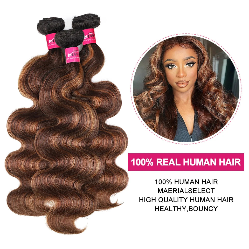 1B 4 30 Ombre Brown Highlight Body Wave Bundles - Human Hair