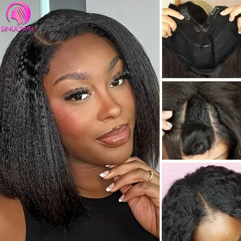 Short Bob Yaki Straight U & V Part Human Hair Wig