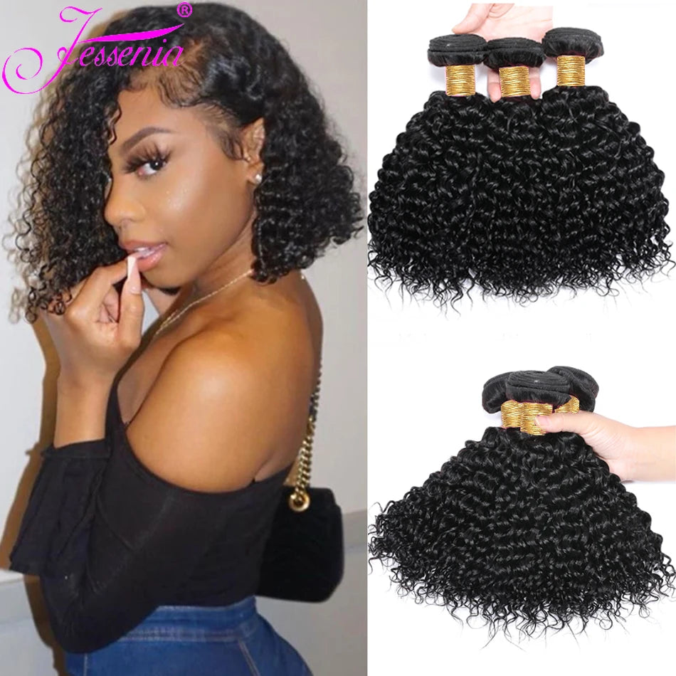 Short Afro Kinky Curly 3 Bundles - Raw Indian Human Hair 100% Virgin Tissage
