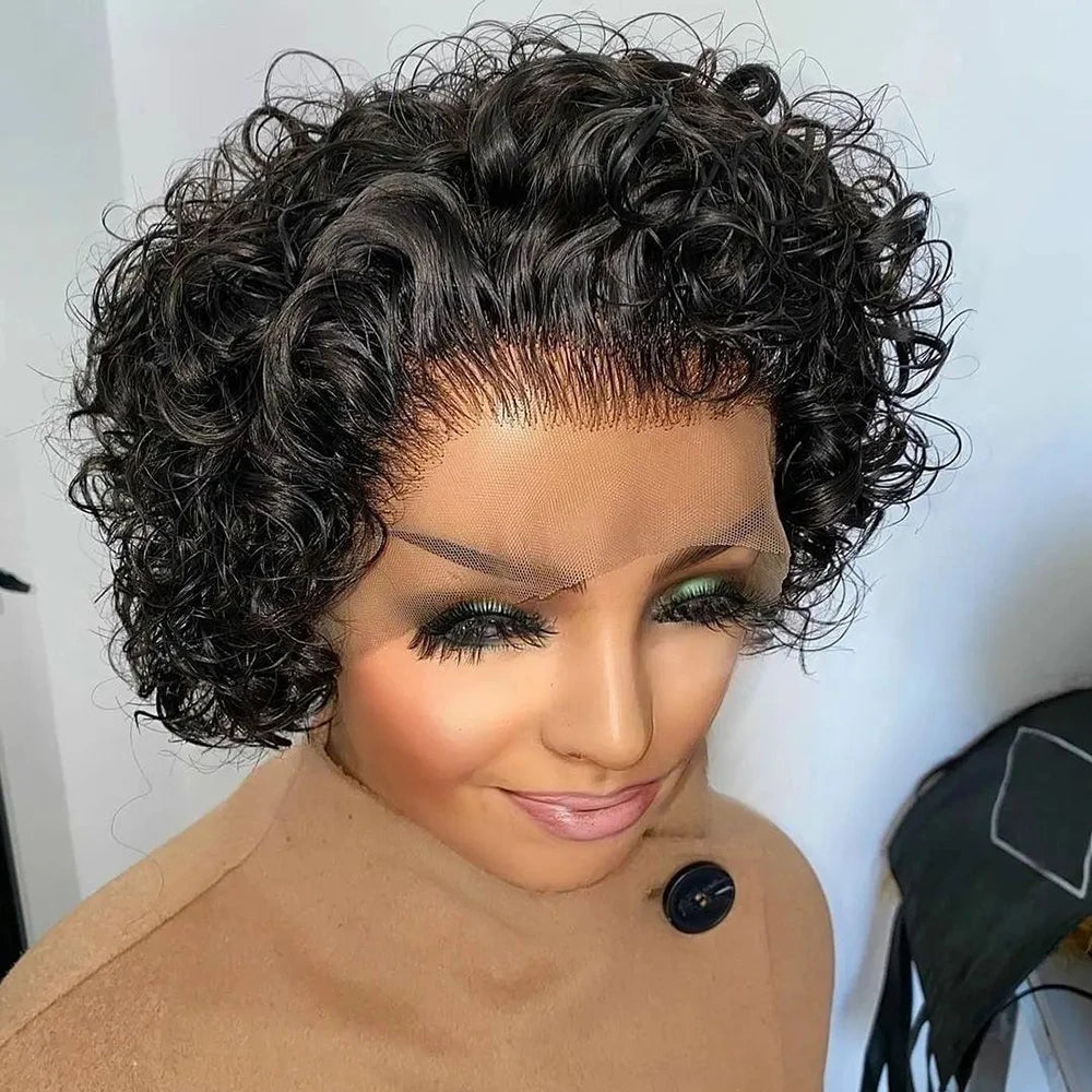 Pixie Cut Spring Curl - Lace Frontal Human Hair Wig - Various Colors Available